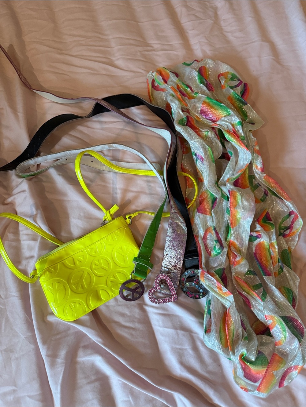 Justice Neon Yellow Crossbody Purse with Peace Charm